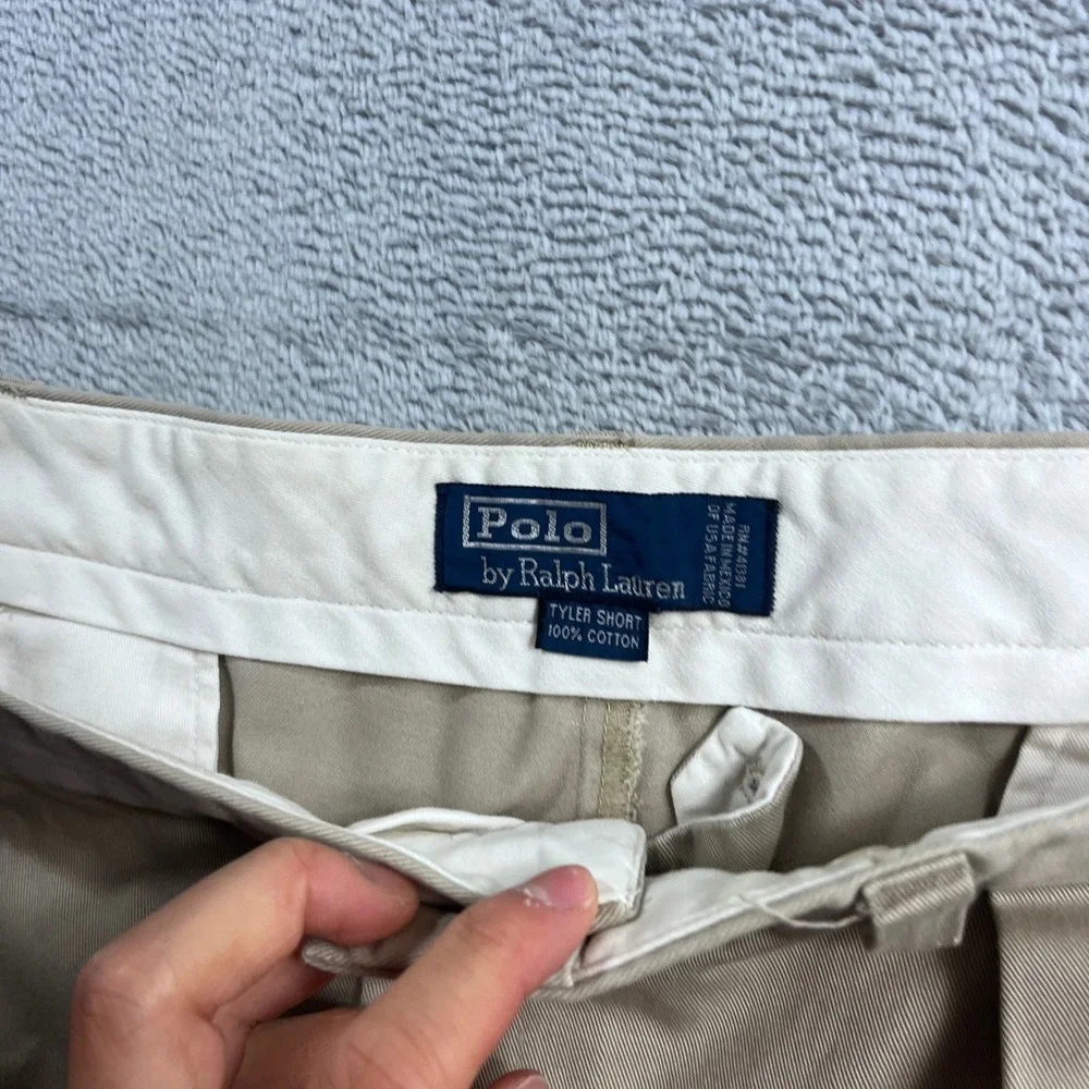 Polo Ralph Lauren Tyler Short Mens 44 Khaki Tan Pleated Chino Cotton Shorts